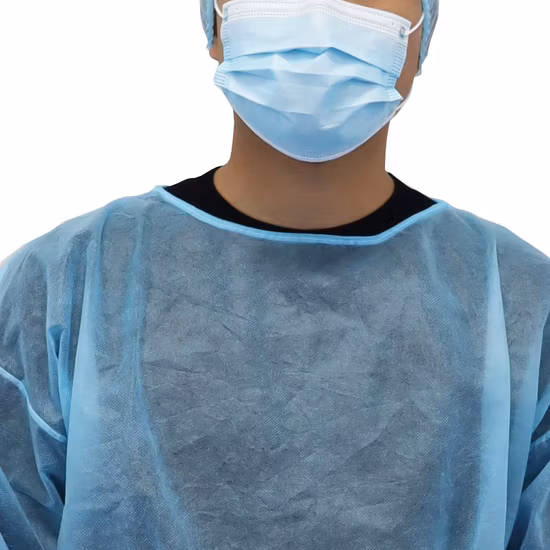 Suprimentos médicos Bata cirúrgica azul descartável SMS Bata médica de isolamento para uso médico hospitalar