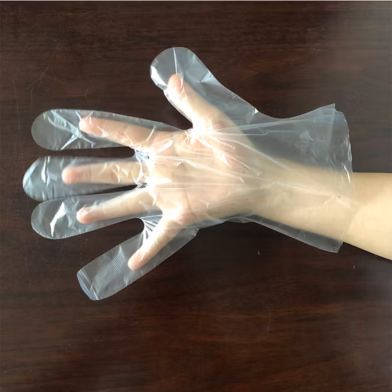 Luva descartável de polietileno plástico de cor clara HDPE LDPE CPE TPE